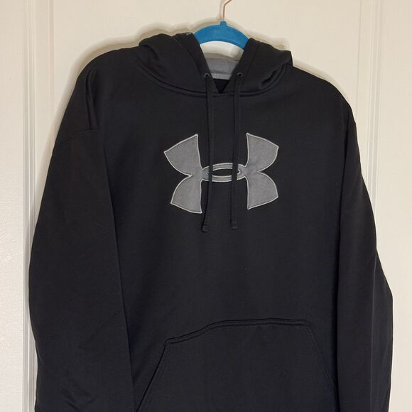Under Armour Hoodie Sweatshirt Logo Pullover Mens Black Gray XL - Picture 2 of 7
